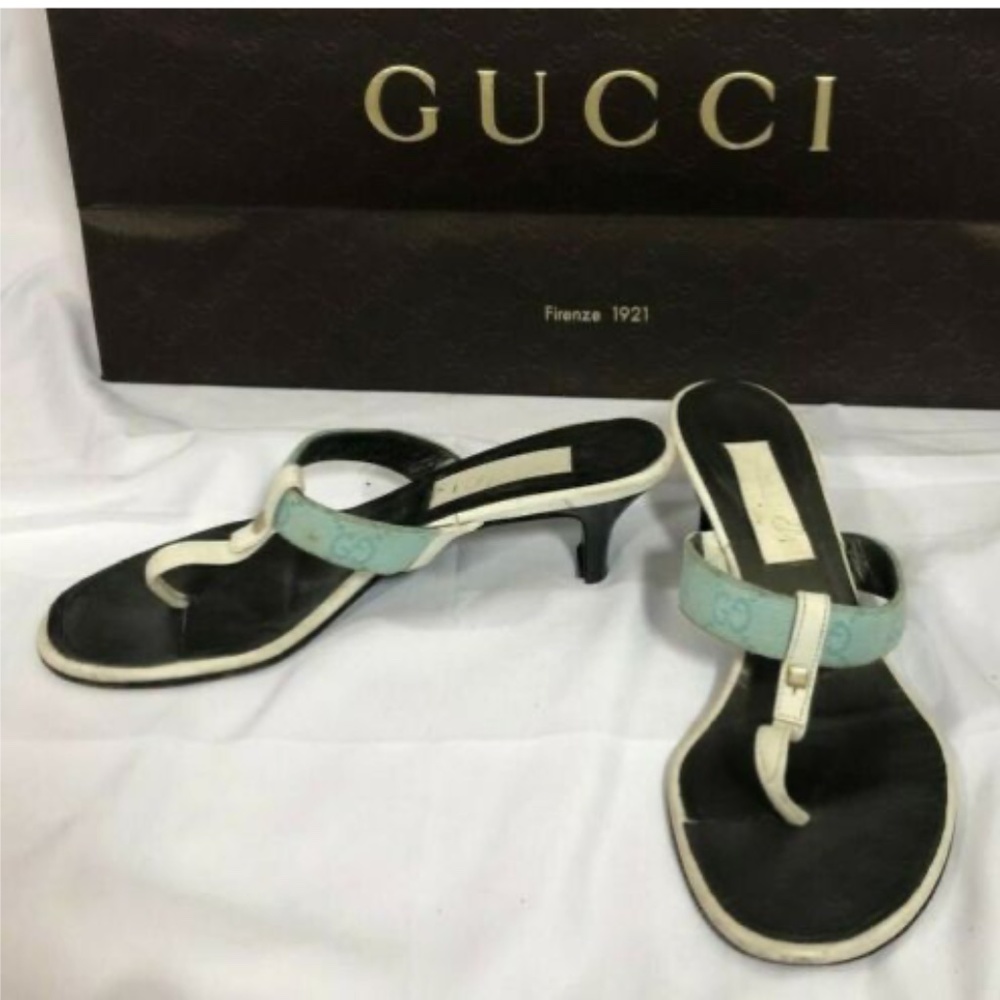 Gucci Women's Thong Shoes Sandals White & Blue 5.5